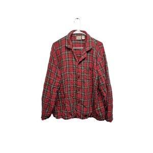 LL Bean Men's Plaid Cotton Flannel Shirt Red Green Pocket Size XL Reg